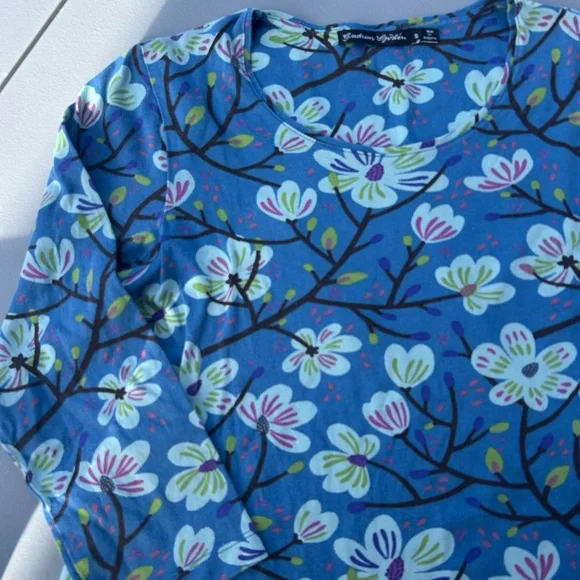 Gudrun Sjoden Blue Floral cherry blossoms organic cotton Long Sleeve Top - Picture 8 of 8